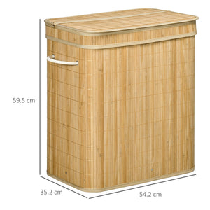 Cesto Portabiancheria da 90L Pieghevole con 2 Scomparti 54,2x35,2x59,5 cm in Bambù