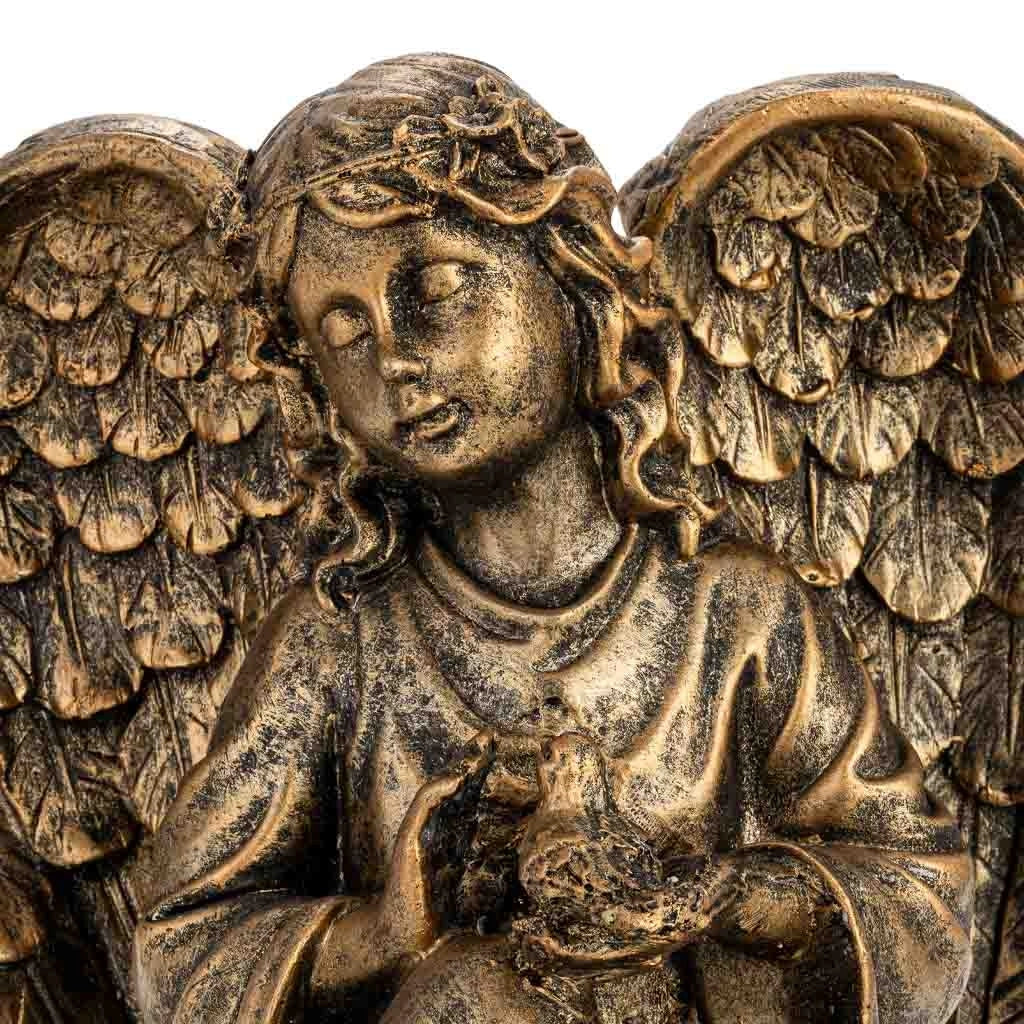 Statuetta decorativa a forma di angelo in metallo placcato oro 25,5x21,5x26h cm