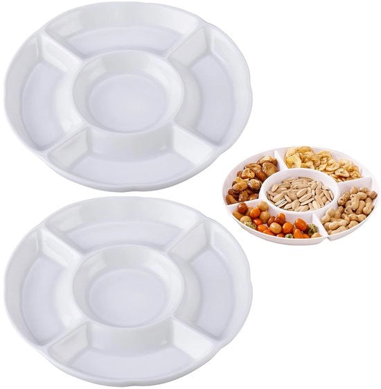 Porta snack con contenitori - Piatti per snack rotondi - 2 pezzi - Riciclabile - Materiale PP - 23 x 2,5 cm