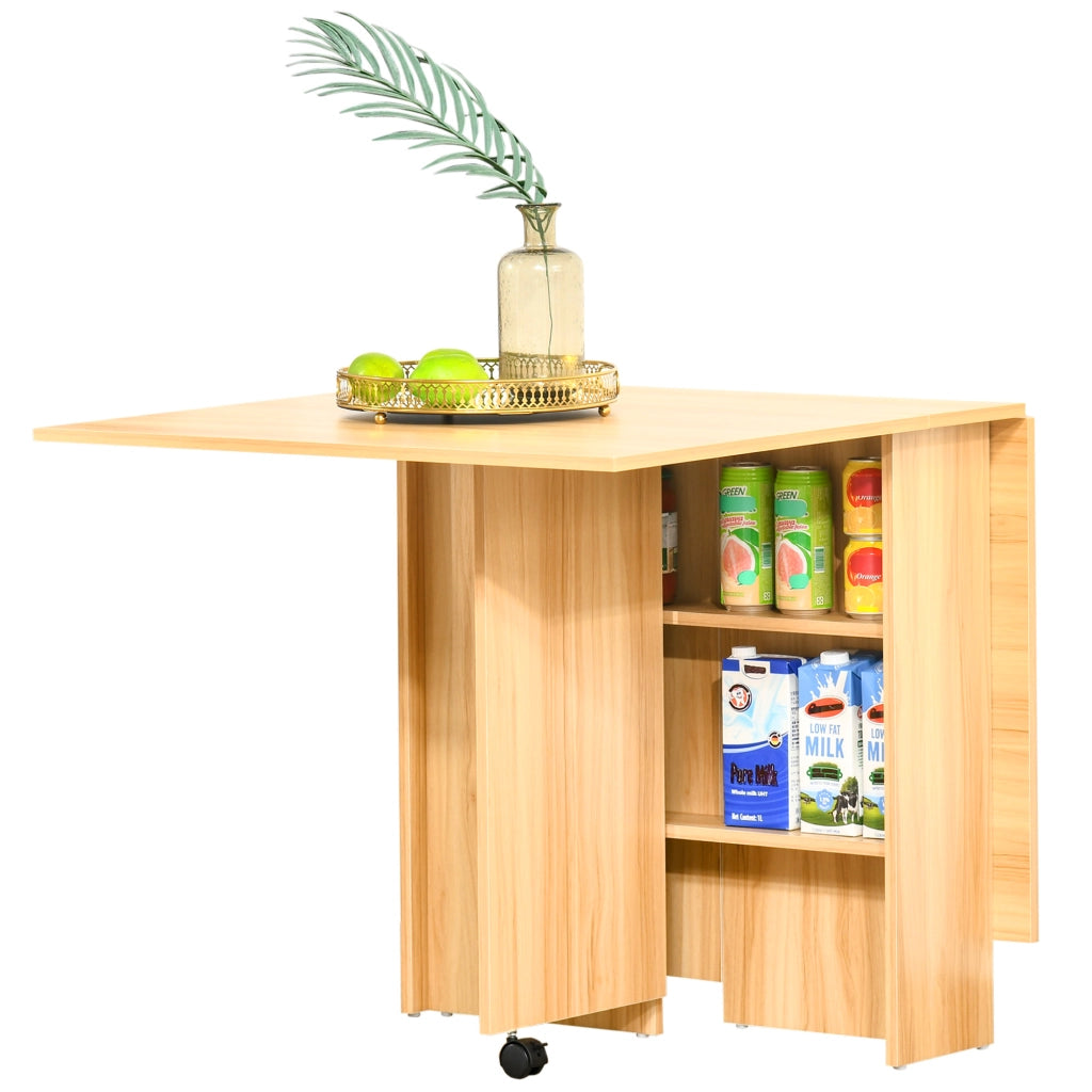 Tavolo pieghevole da pranzo e cucina con ruote e ripiani ¨C zephmum ¨C 80x140x74 cm legno naturale