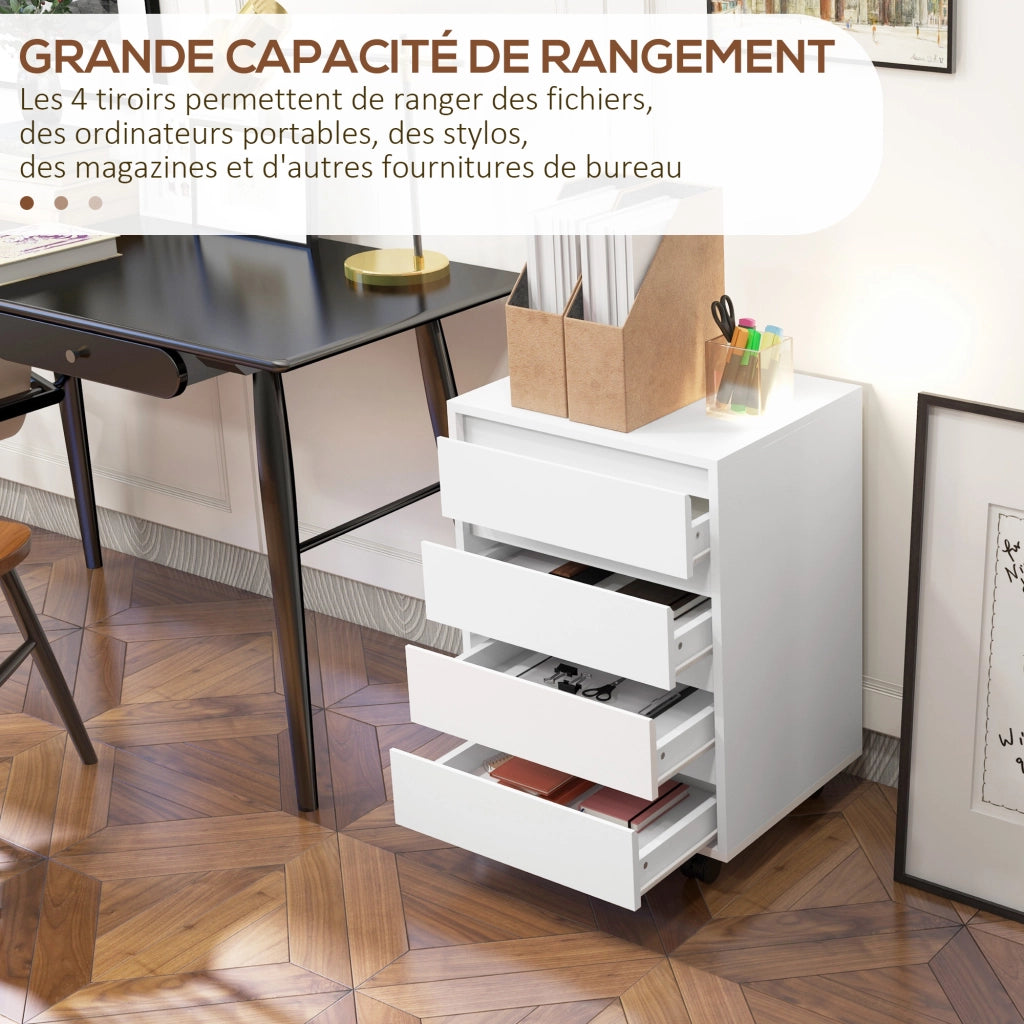 Scrivania con cassetti ¨C zephmum ¨C 4 cassetti, ruote, bianco