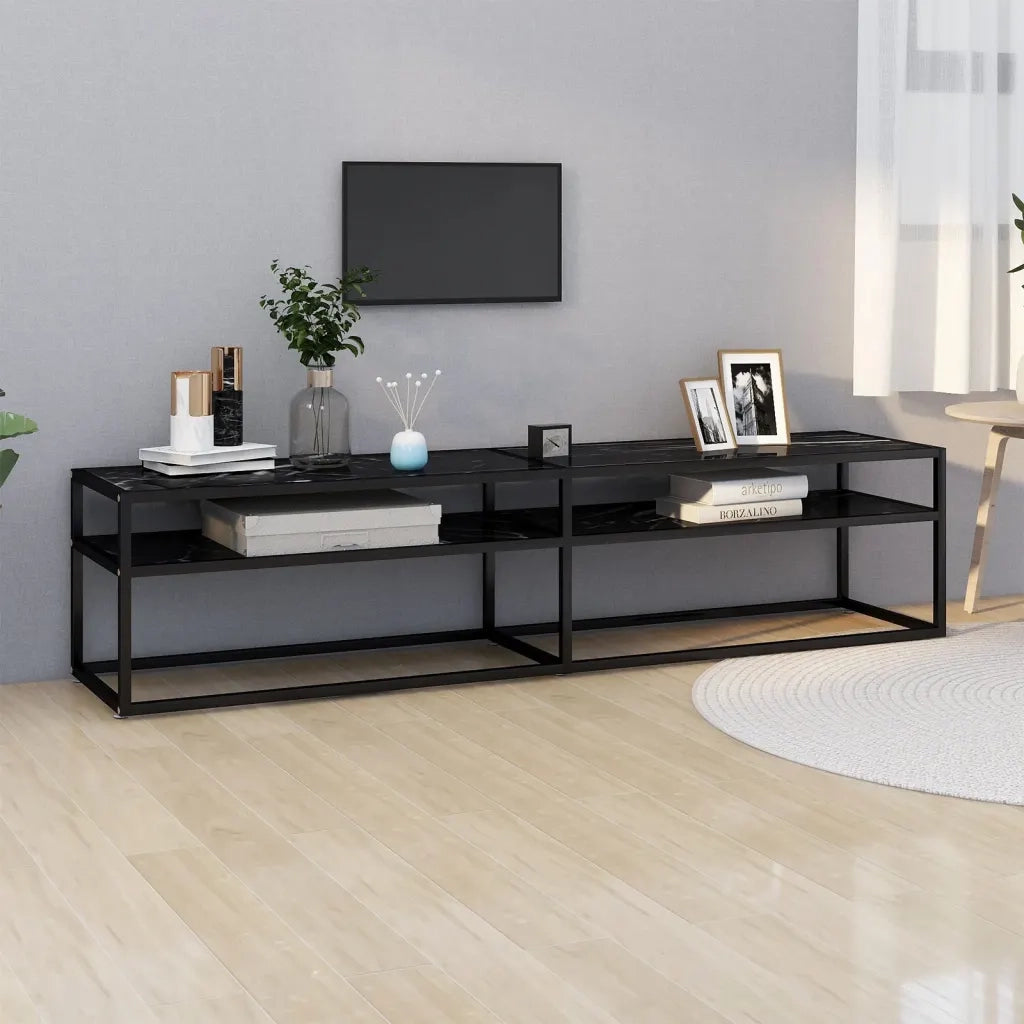 Mobile TV | Armadietto TV | Mobile Porta TV Marmo Nero 180x40x40,5 cm in Vetro Temperato