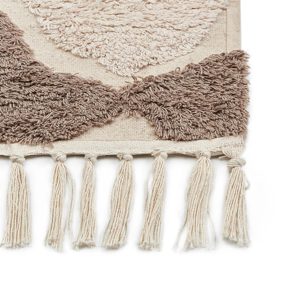 Tappeto in cotone con nappe e motivo a geometrico marrone e beige 160 x 230 cm soggiorno camera da letto
