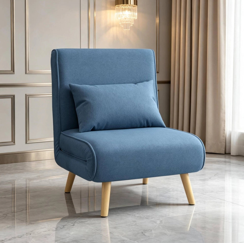 Poltrona letto singola blu con schienale regolabile a 5 posizioni