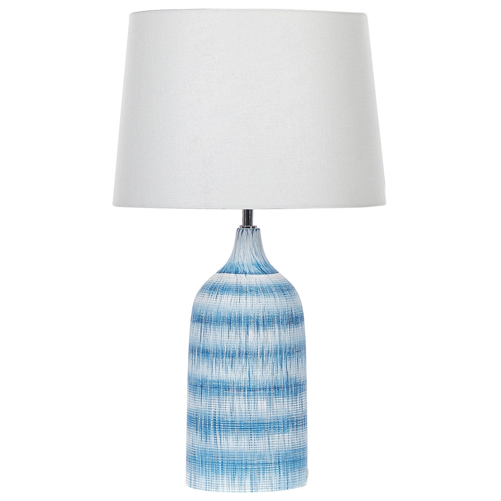 Lampada da tavolo Base in ceramica blu 66 cm Paralume in tessuto bianco Lampada da comodino classica