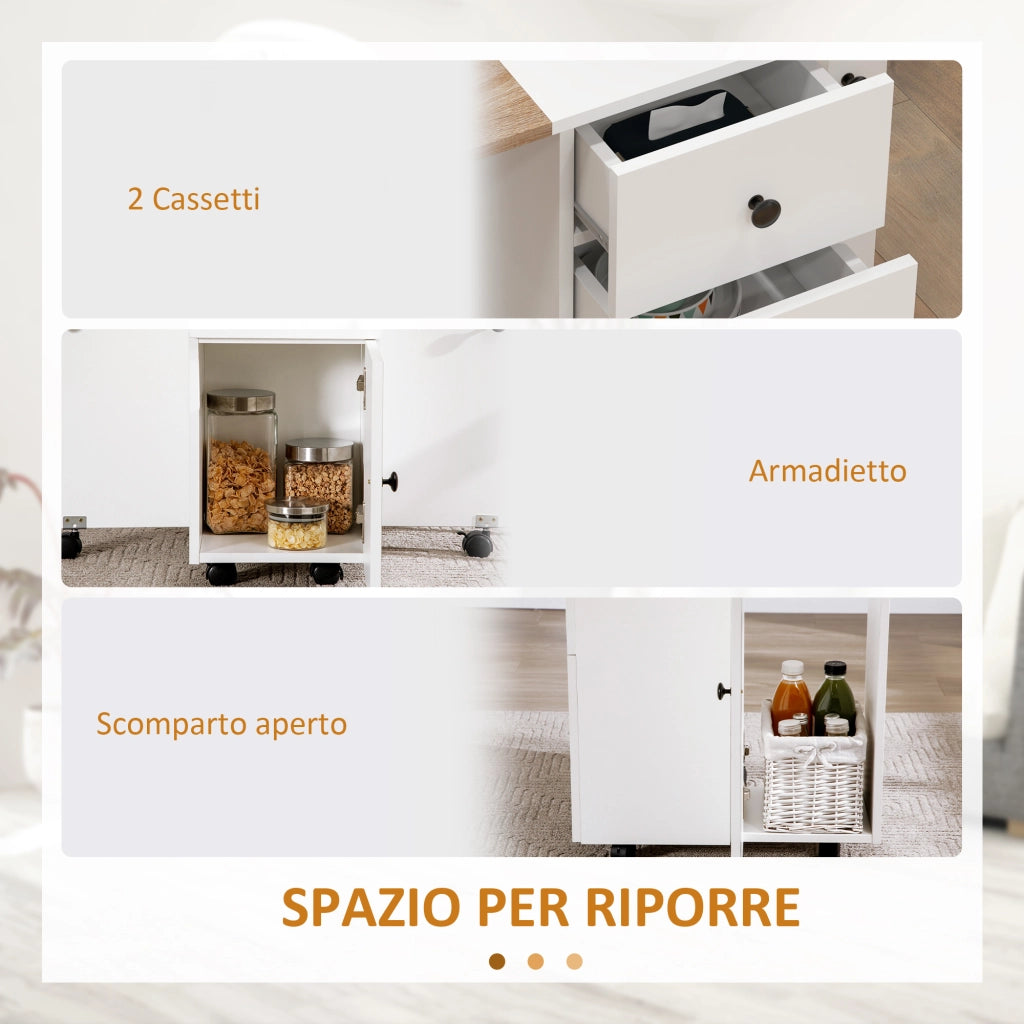 Tavolo pieghevole con cassetti e armadietto ¨C zephmum ¨C Bianco e rovere, 120x60x76.5 cm