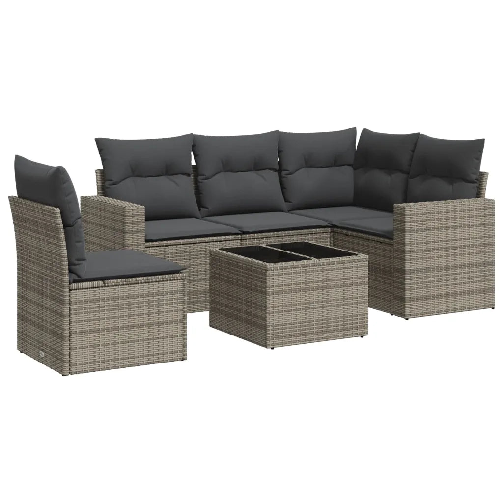 Set Divano da Giardino 6 pz con Cuscini Grigio in Polyrattan 3218970