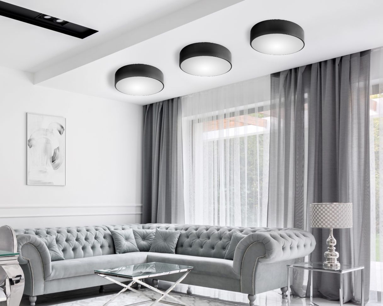 Lampada Plafoniere 40cm Rotonda Nero Da Soffitto APP642-3C