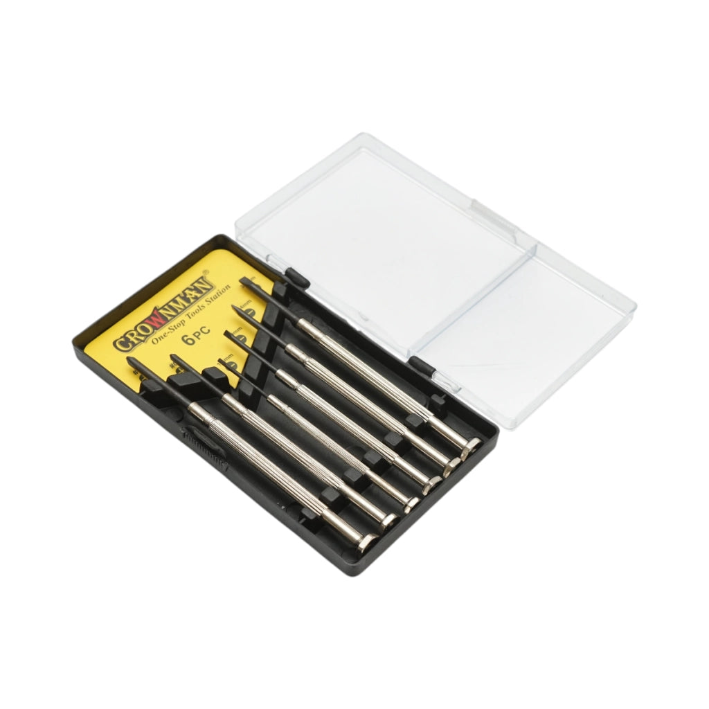Set di 6 cacciaviti di precisione con punta magnetica, a taglio e a croce, professionali in acciaio Cr-V Crownman