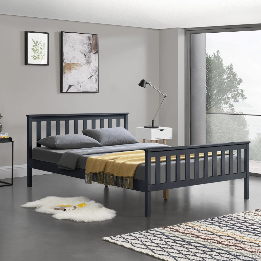 Struttura Letto Matrimoniale in Legno con Testiera e Pediera a Griglia 180x200 cm Grigio Scuro [en.casa]