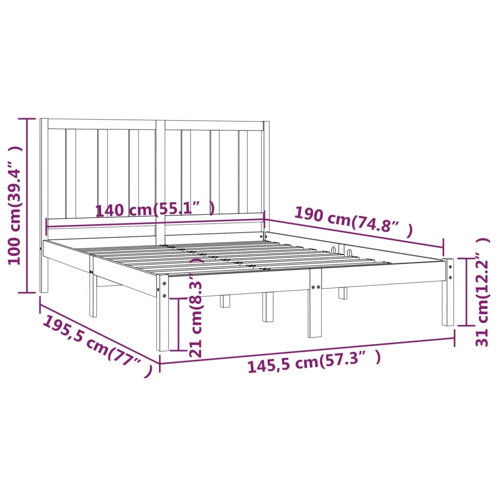 Giroletto-Struttura Letto Nero in Legno Massello di Pino 140x190 cm 158009