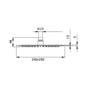 Soffione quadrato 25 x 25 cm cromato - serie Giove