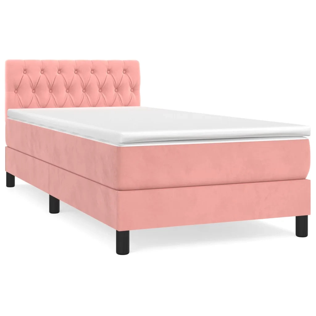 Giroletto a Molle con Materasso-Struttura Letto Rosa 90x190 cm in Velluto 996498