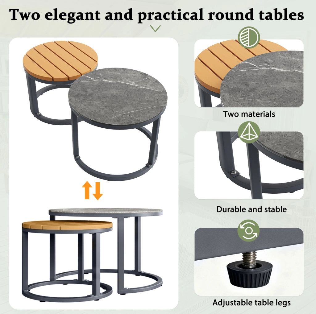 Set lounge da esterno modulare con 2 tavolini regolabili; Olefin grigio