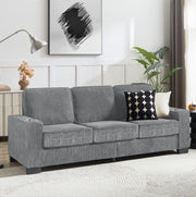 Divano 3 posti in tessuto corduroy grigio con portabicchieri; 206 x 72 x 86 cm