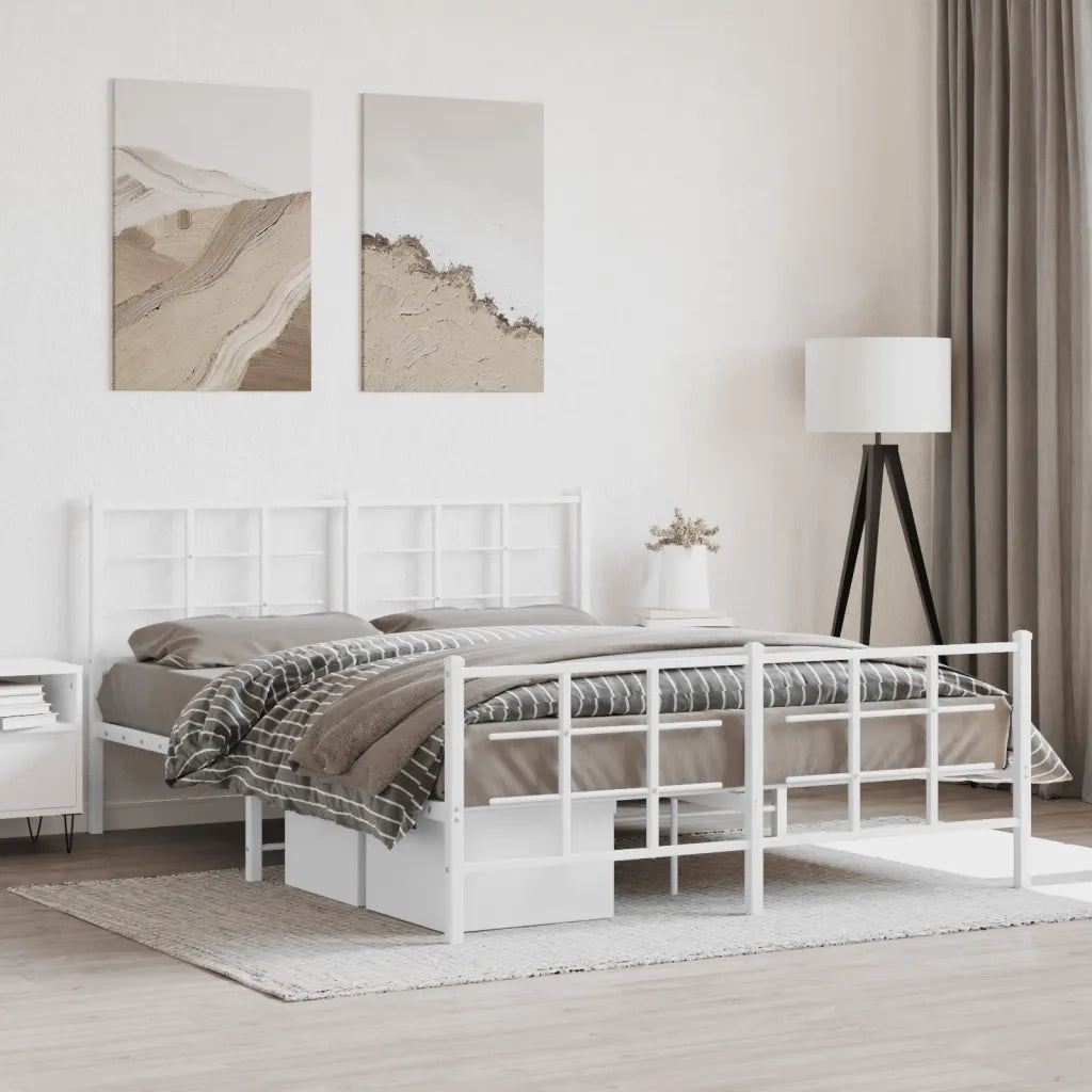 Letto matrimoniale | Letto per adulti | Giroletto con Testiera e Pediera Metallo Bianco 150x200 cm
