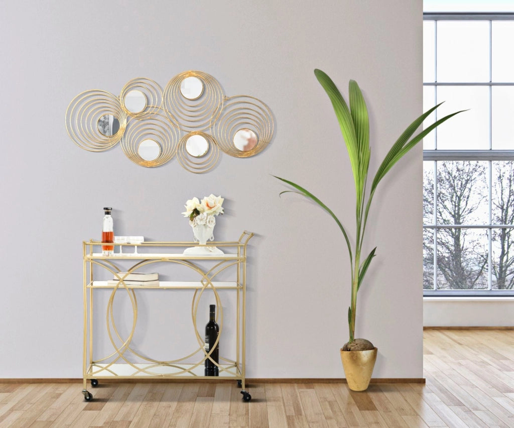 Carrello Infinity 80x40x80 cm in Ferro MDF e Specchio Oro