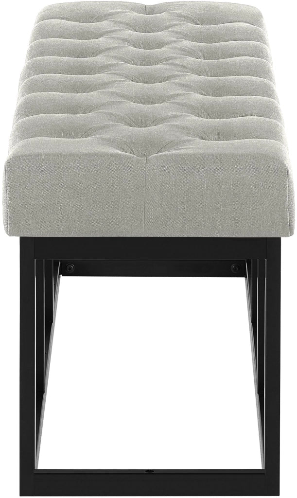 Panca design AMUN in metallo nero opaco e tessuto grigio,120 cm
