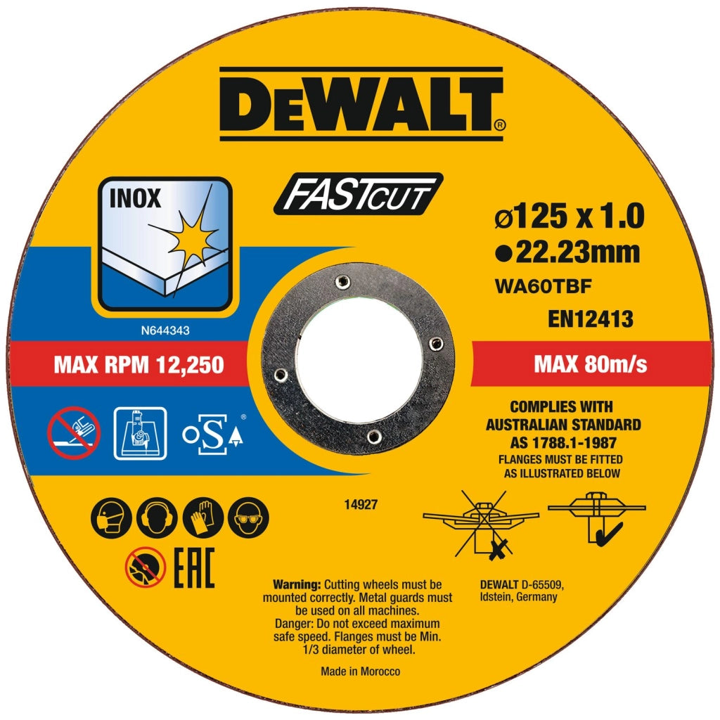 Dischi da taglio DeWalt DT20540-QZ 125 mm x 1 mmconfezione 100 pezzi FASTCUT