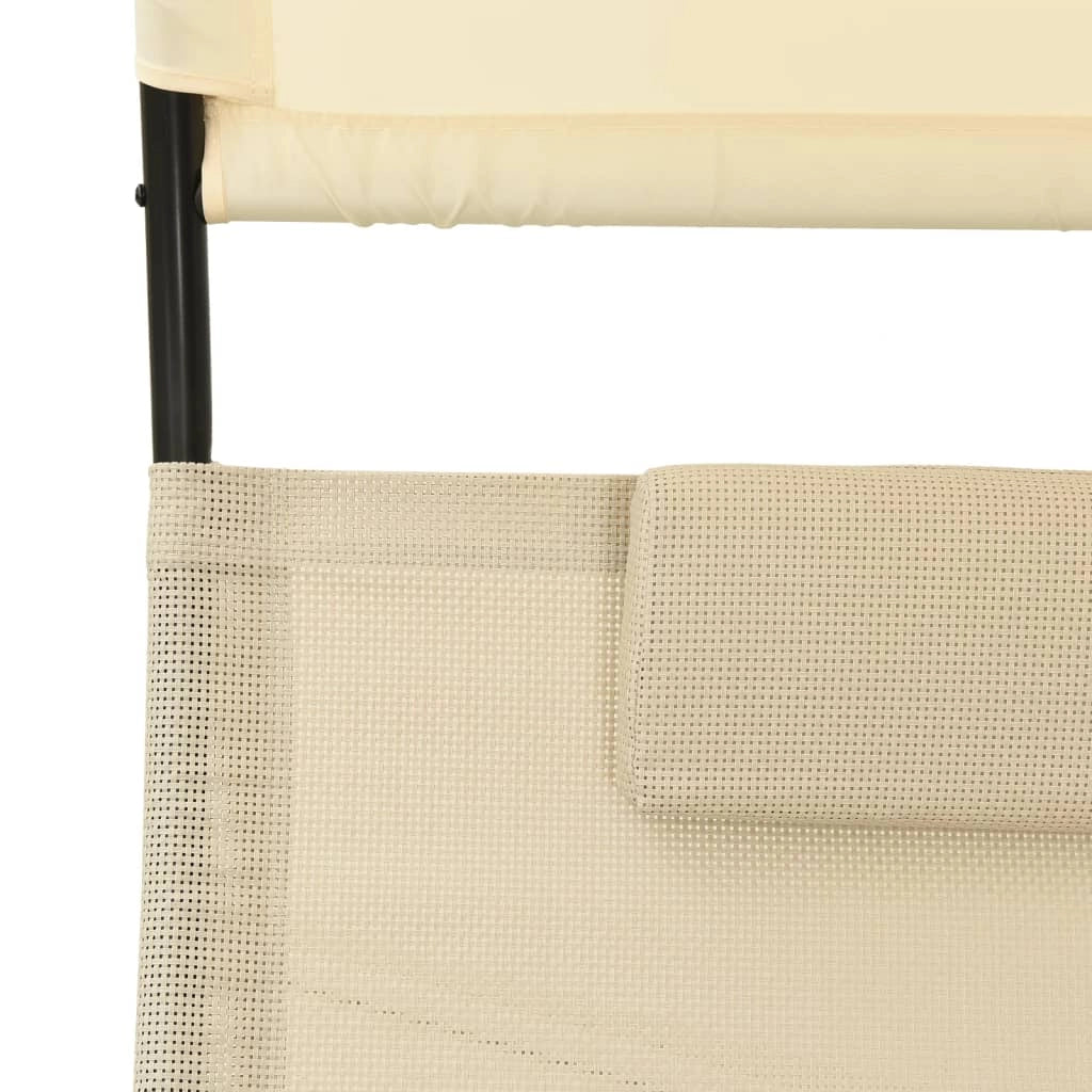 Lettino prendisole sedia a sdraio lettino prendisole letto da giardino mobili da giardino mobili da esterno doppi con baldacchino textilene crema 02_0012720