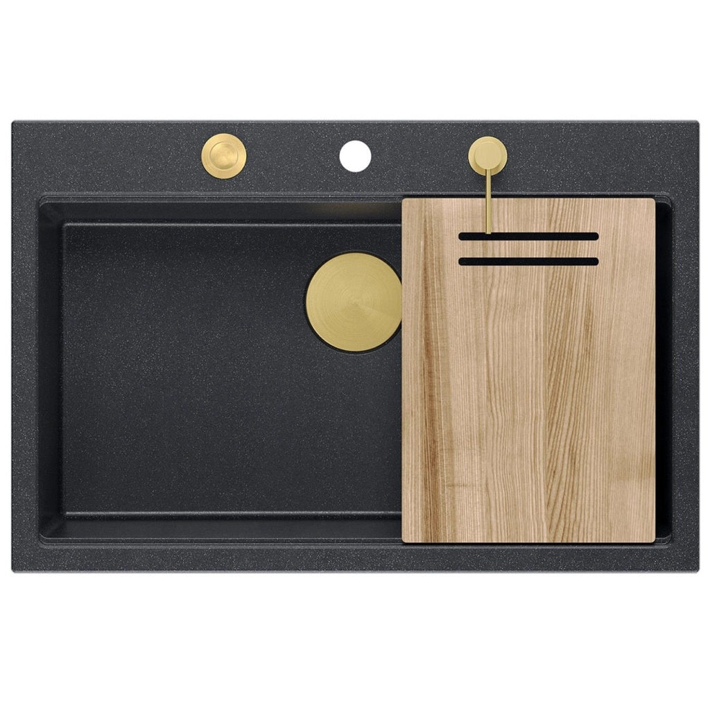 Lavello In Granito Marc 110 Workstation Black Metallic Tappo acciaio