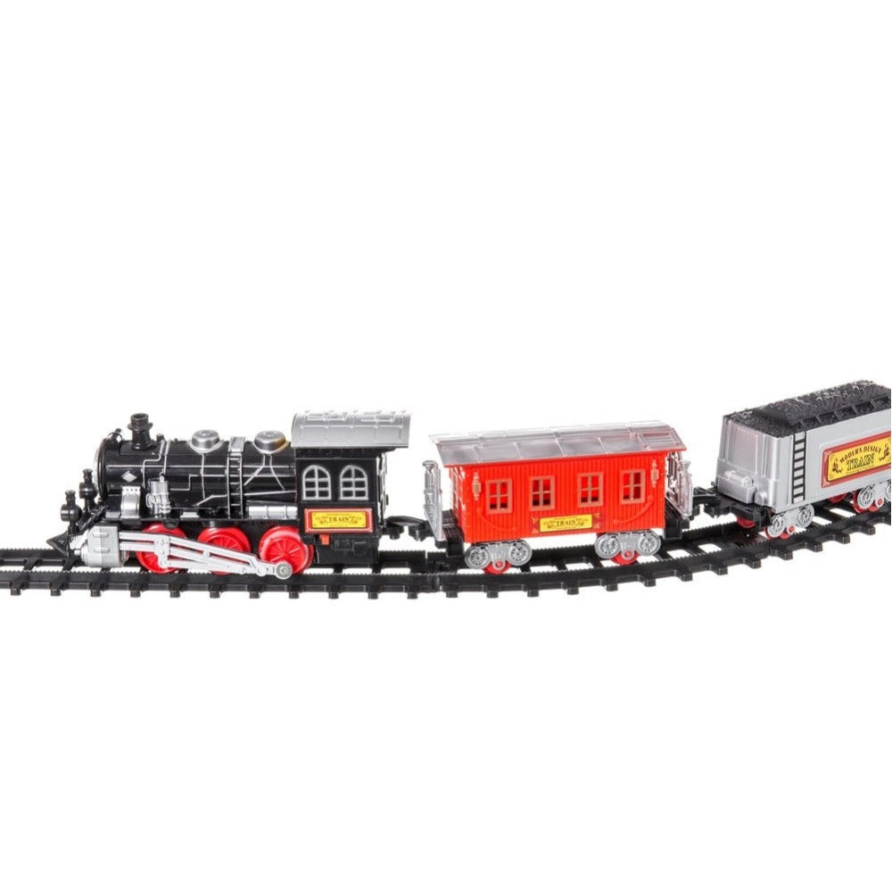 Trade Shop - Pista Treno Trenino Per Bambini 250cm Con Binari Locomotiva 2 Vagoni Luci Suoni -