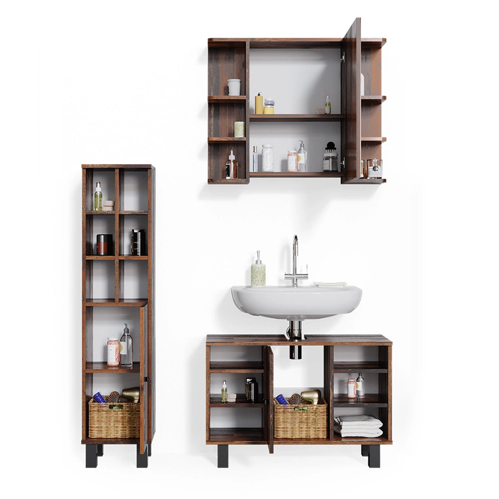 Vicco Set mobili bagno Rovere rustico 3 pezzi, base 80 cm