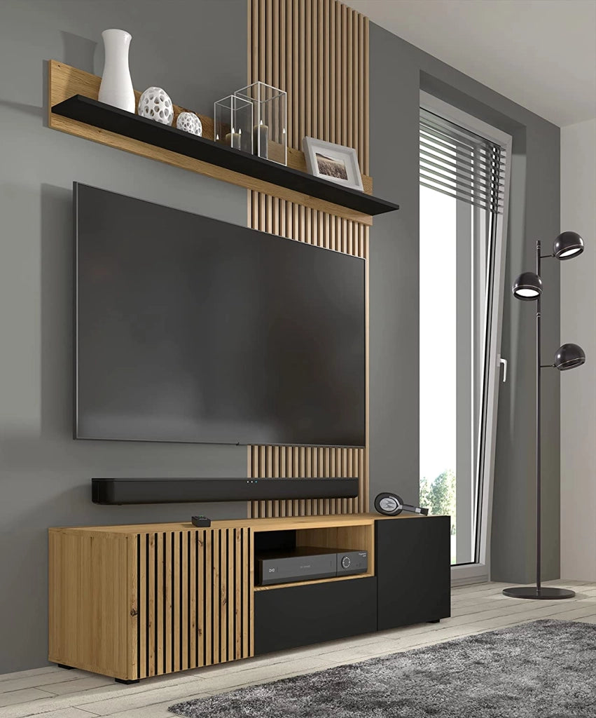 MOBILE PORTA TV  STAND TV SOGGIORNO 150x42x42cm ROVERE NERO OPACO
