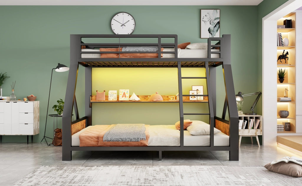 letto a castello metallo e legno nero 145 x 204 cm