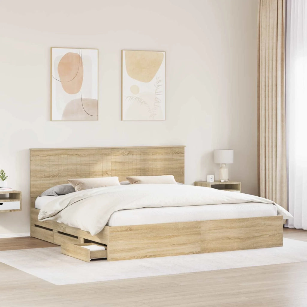 Struttura del letto con cassetto-Giroletto con contenitore-Rete del Letto Rovere Sonoma 200 x 200 cm 551302