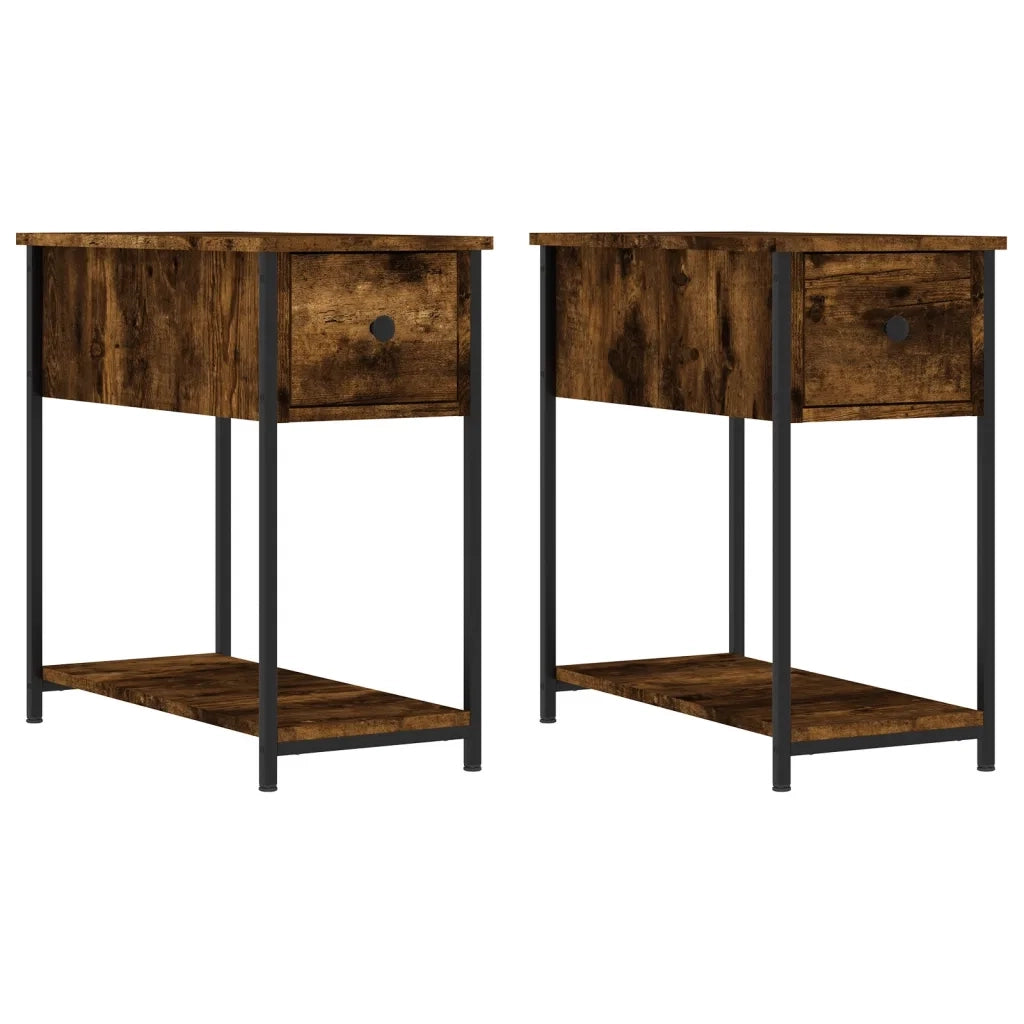 Set di 2 Comodini | Armadio da Notte | Mobiletto da notte Rovere Fumo 30x60x60 cm in Legno Multistrato