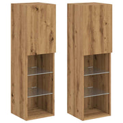 Mobile TV multimediale mensola TV credenza mobile TV per sala da pranzo soggiorno camera da letto con luci LED 2 pezzi rovere lavorato a mano 30,5 x 30 x 102 cm marrone 02_0028888