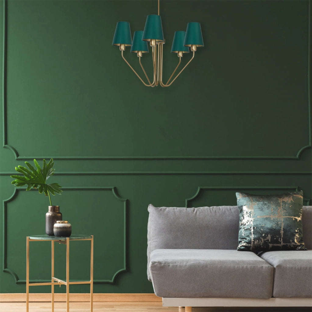Lampadario 5 luci E27 Victoria MLP4908 verde ottone Milagro