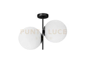 JUGEN BLACK LAMPADARIO DA SOFFITTO 2 LUCI VETRO BIANCO STRUTTURA NERA ATTACCO E27 H.39CM D.25CM