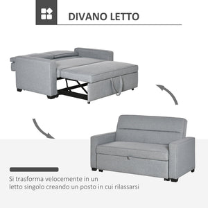 Divano Letto 2 Posti 154x87x89 cm in Tessuto Grigio