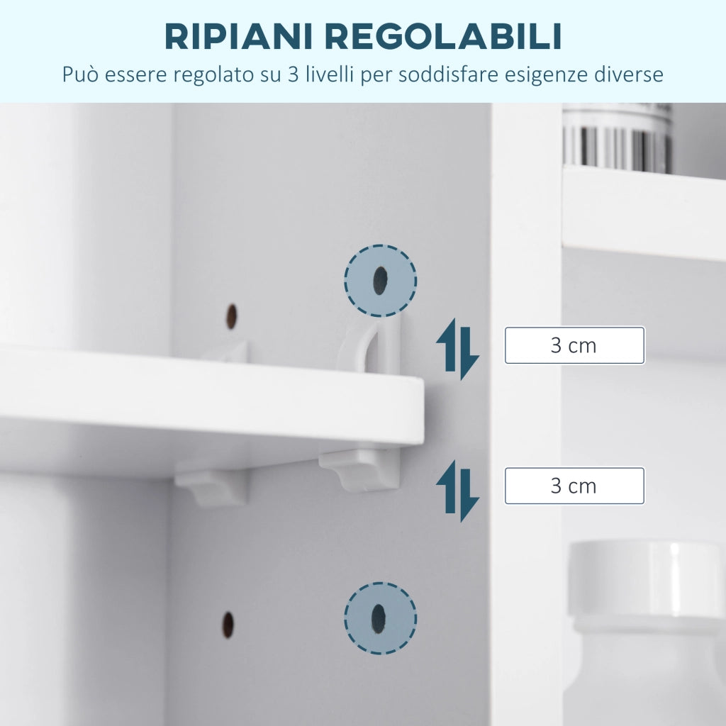 EasyComfort Specchiera Bagno con Mensole Aperte e Armadietto con Anta Specchiata, Mobile Bagno con Specchio Salvaspazio, 100x15x70cm, Bianco