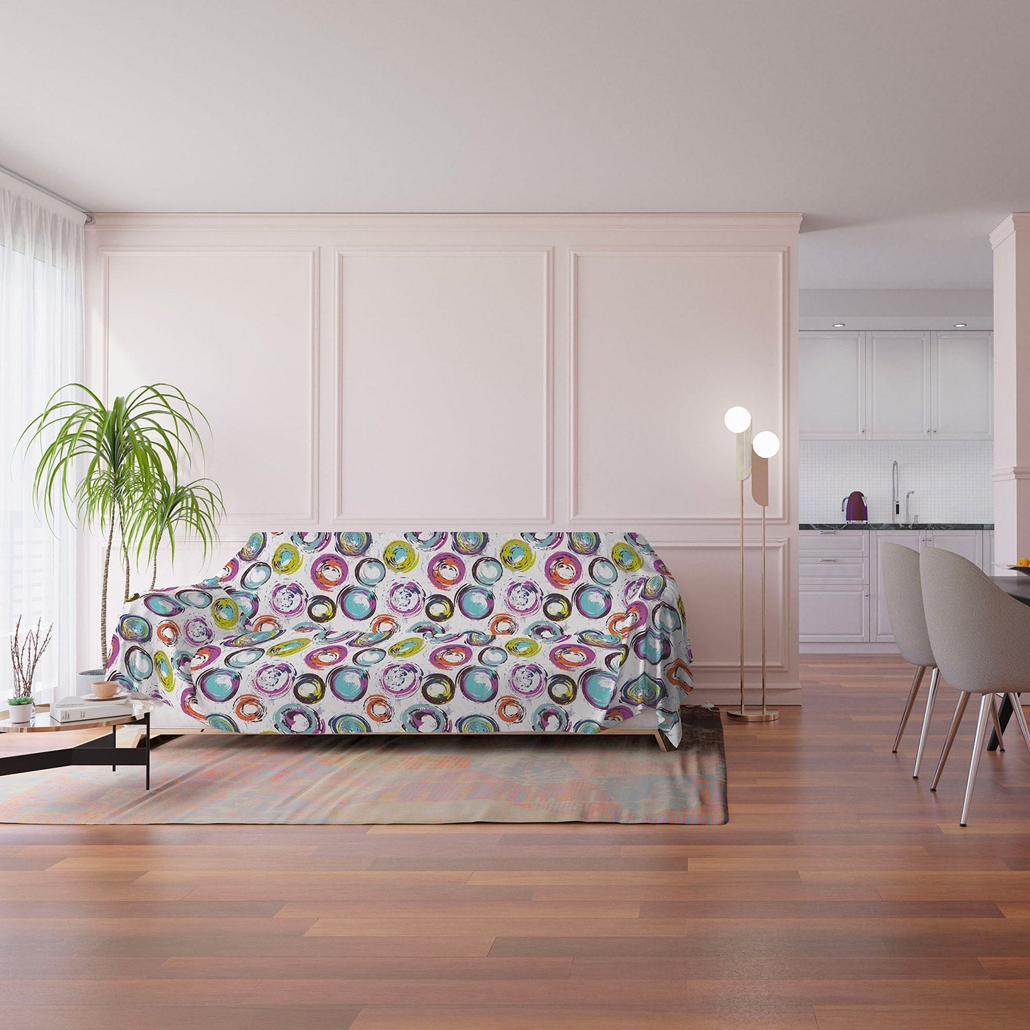 Telo Arredo Copritutto 270x260 cm Copridivano in Microfibra Cerchi Astratti