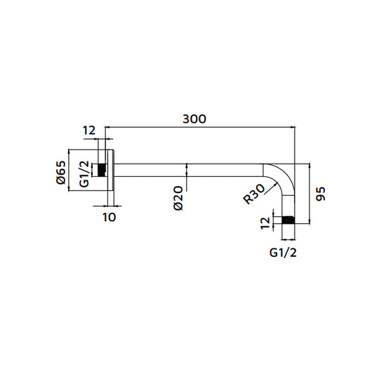 Braccio doccia tondo 30 cm oro opaco con attacco universale