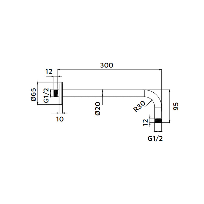 Braccio doccia tondo 30 cm oro opaco con attacco universale