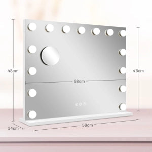 Specchio cosmetico LED 58x48 cm con 3 modalità luce, dimmer, USB e montaggio a parete, bianco