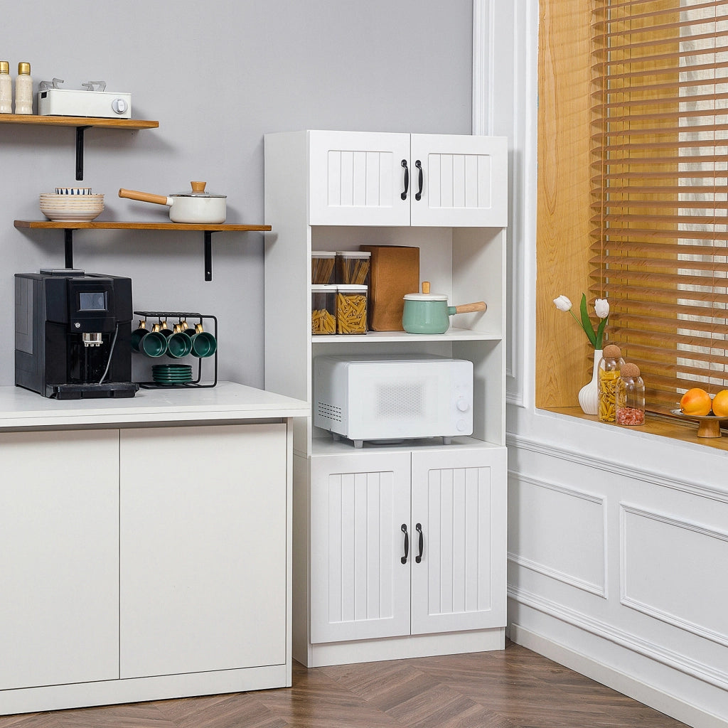 Mobile cucina alto con 4 ripiani e 4 ante, vano aperto per microonde, per soggiorno, in MDF bianco, 70 × 40 × 170 cm
