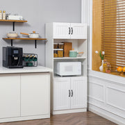 Mobile cucina alto con 4 ripiani e 4 ante, vano aperto per microonde, per soggiorno, in MDF bianco, 70 × 40 × 170 cm