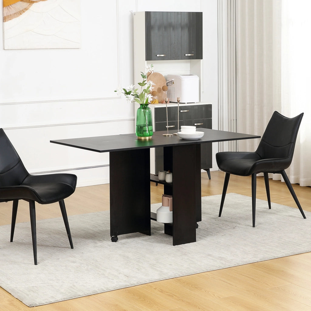 EasyComfort Tavolo Pieghevole in Legno per 4-6 Persone con Ruote, 75x140x74cm, Nero