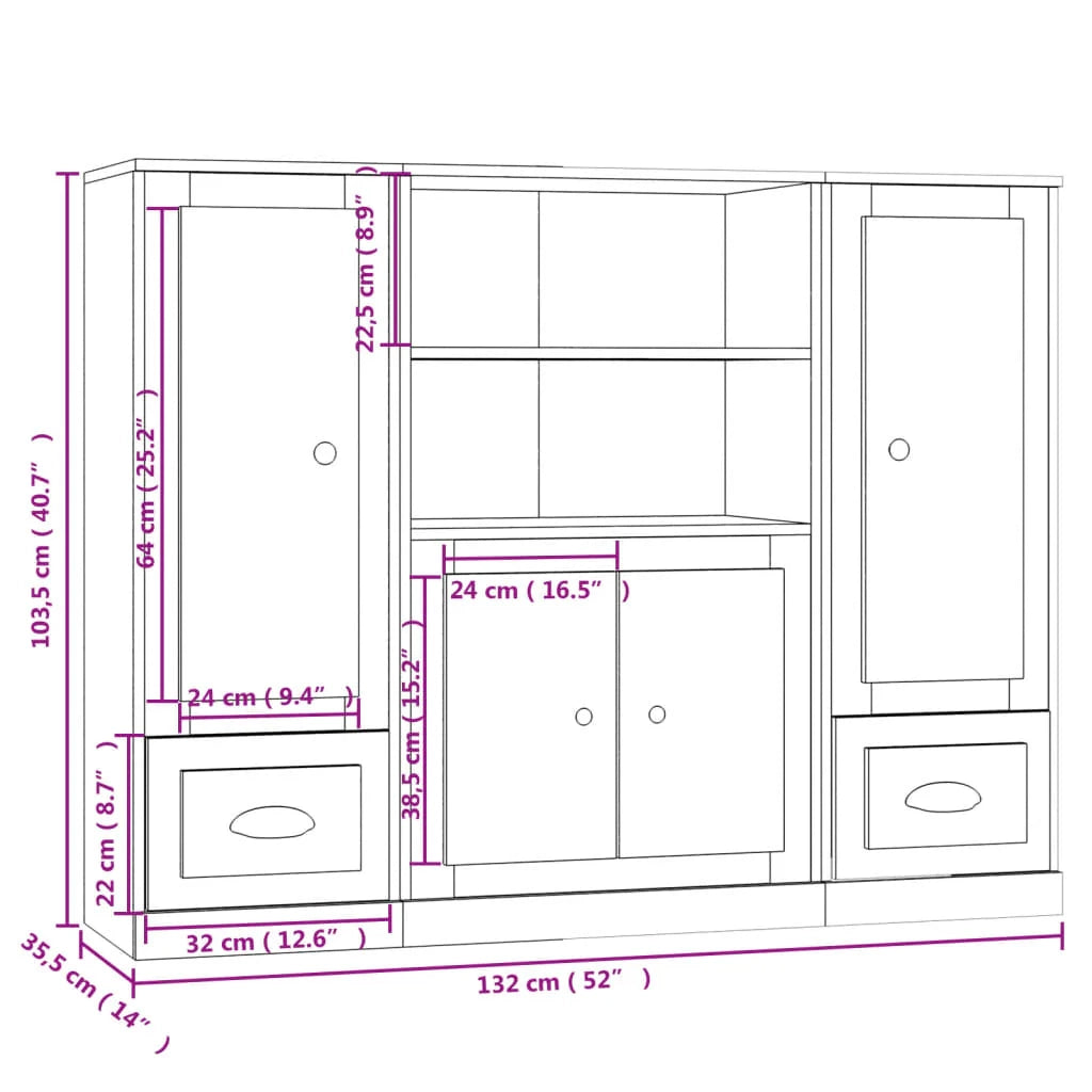 Buffet credenza cassettiera armadio mobile contenitore organizer per cucina soggiorno salotti 3 pezzi legno ingegnerizzato Sonoma marrone 02_0037104