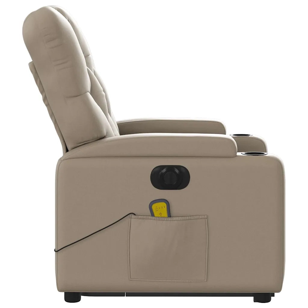 vidaXL Poltrona Alzapersona Massaggio Elettrica Cappuccino Similpelle
