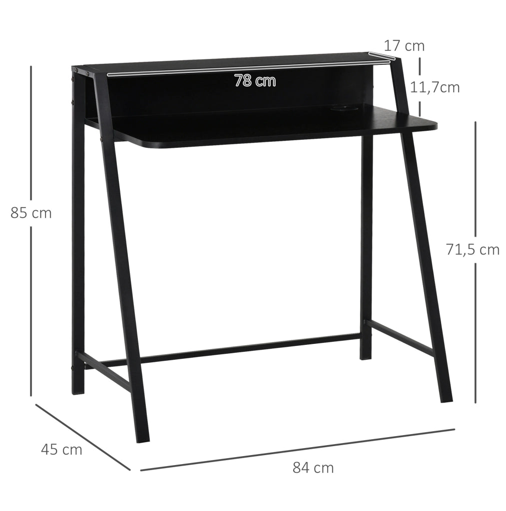 Scrivania per computer 84x45x85 cm in MDF nero con ripiano e passacavi