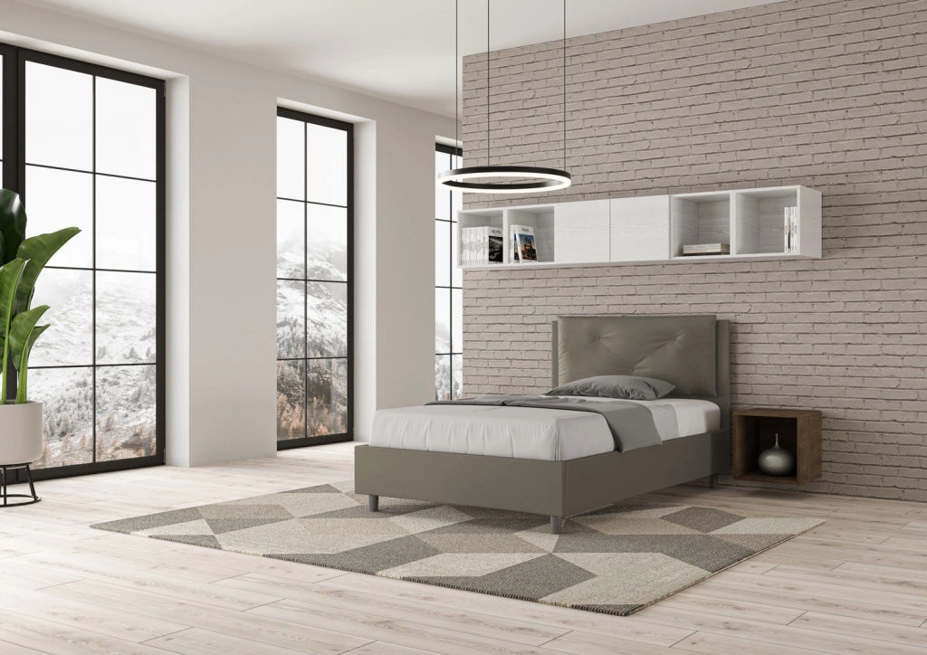 Letto 1 Piazza E Mezzo 120x190 cm Senza Rete Imbottito in Similpelle Appia Large Cappuccino