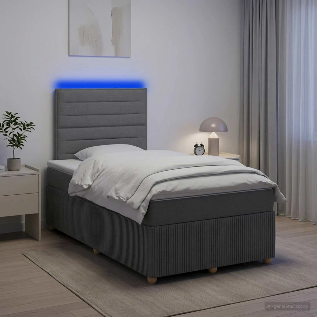 Letto Box Spring LED con Materasso Grigio Scuro 120 x 190 cm 3455805