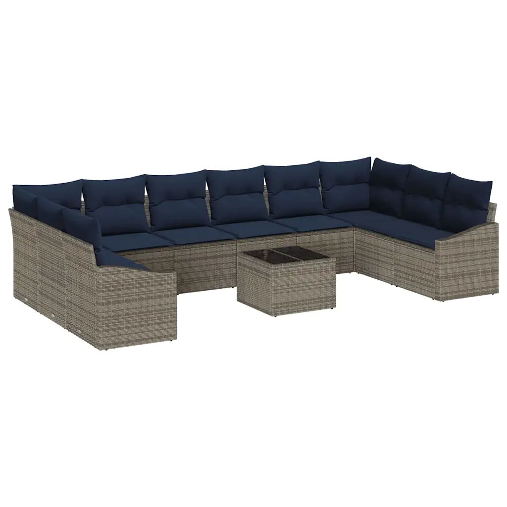 Set Divano da Giardino Grigio e Blu Navy polyrattan