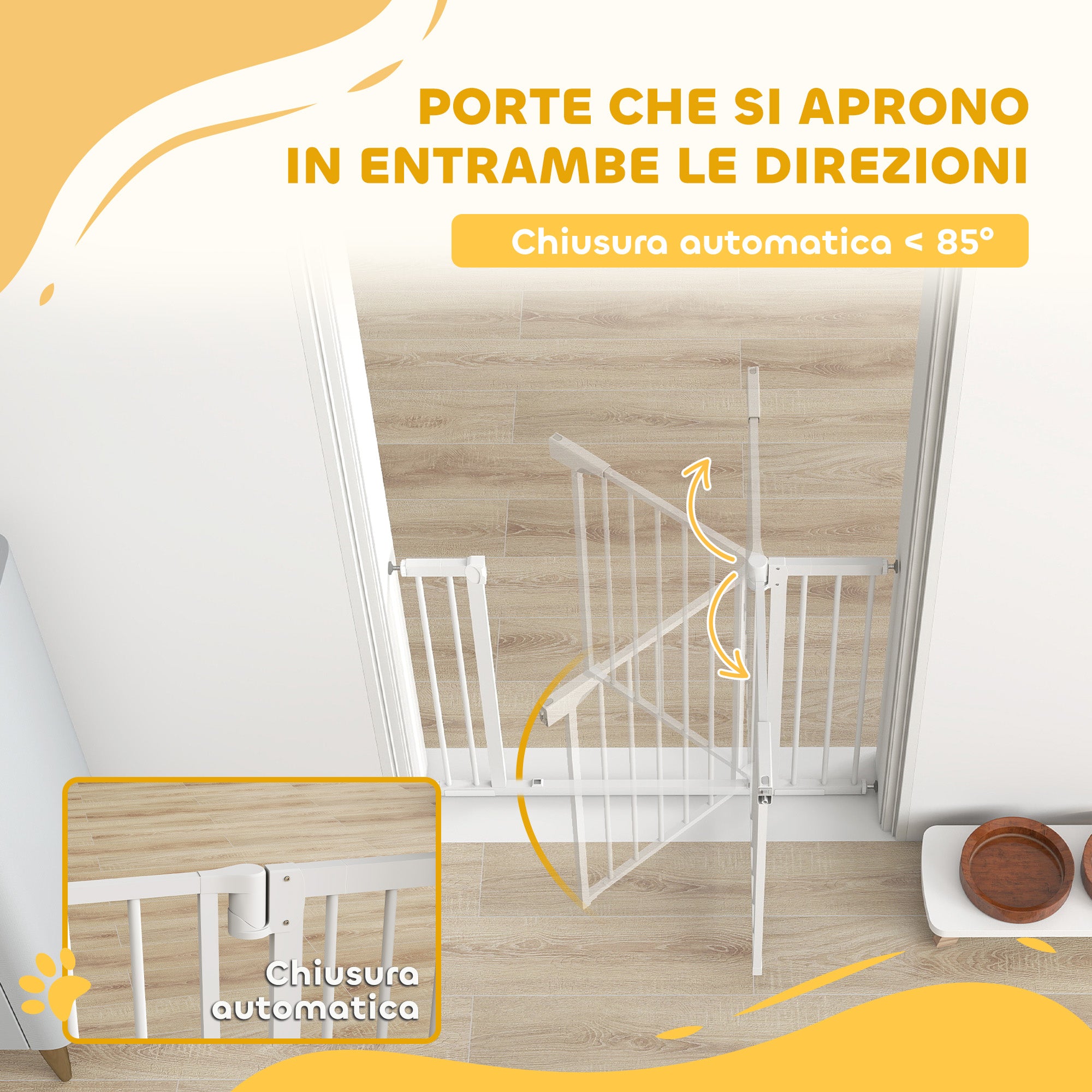 Cancello di Sicurezza per Bambini e Animali 76-103x76 cm Chiusura Automatica e Montaggio a Pressione Bianco